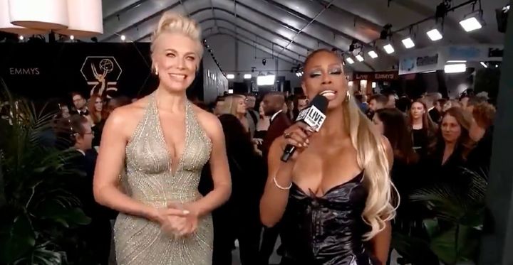 Hannah Waddingham and Laverne Cox on the Emmys red carpet