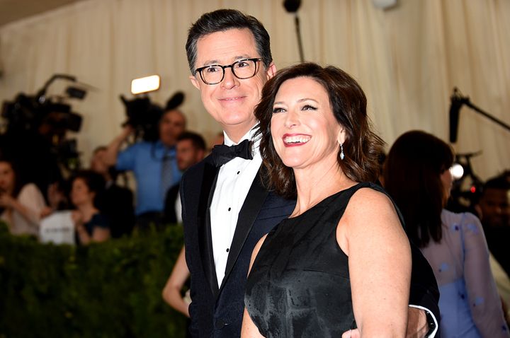 "Late Show" host Stephen Colbert and his wife, Evelyn McGee-Colbert, are seen in 2017.