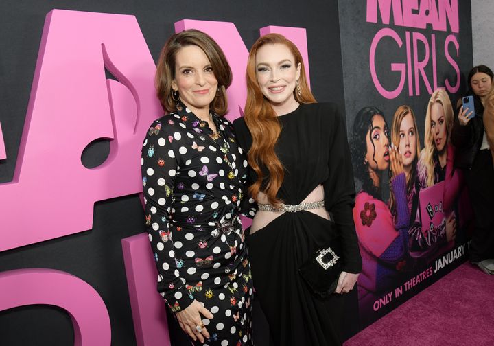 Tina Fey, left, and Lindsay Lohan at the New York premiere of 2024's "Mean Girls." 