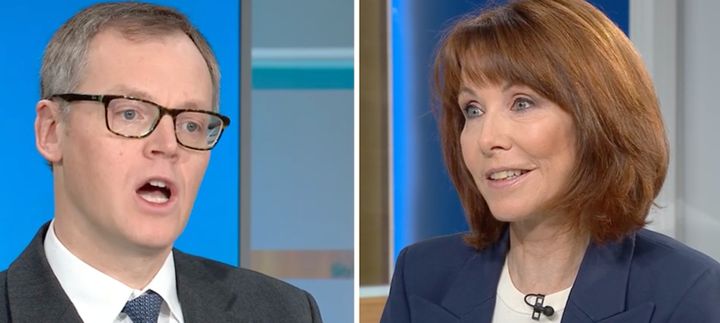Illegal migration minister Michael Tomlinson and Kay Burley on Sky News this morning.
