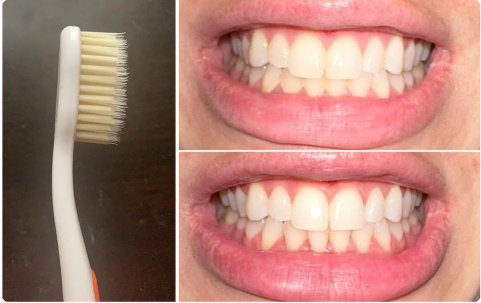 A manual flossing toothbrush with special bristles to clean in between your teeth