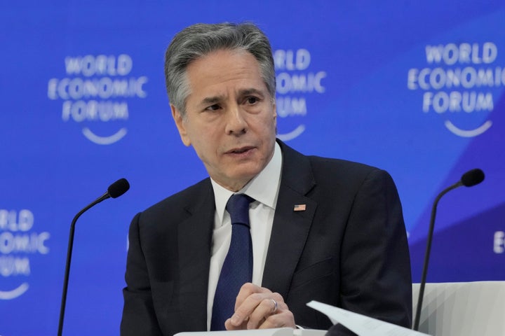 U.S. Secretary of State Antony Blinken speaks at the Annual Meeting of World Economic Forum in Davos, Switzerland on Jan. 17.