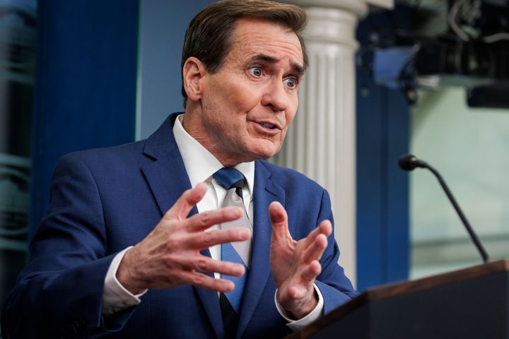 National Security Council spokesperson John Kirby responds to a question about the HuffPost article during Wednesday's White House press conference.