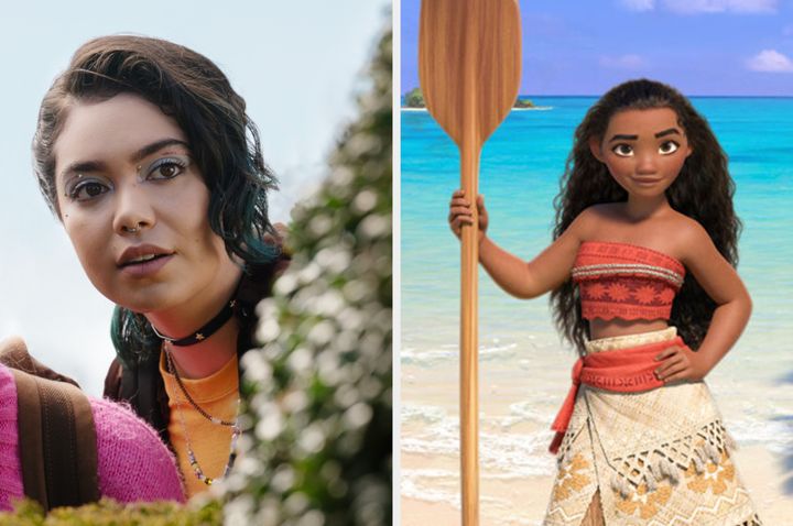 Auliʻi Cravalho as Janis in Mean Girls (left) and Disney's Moana (right)