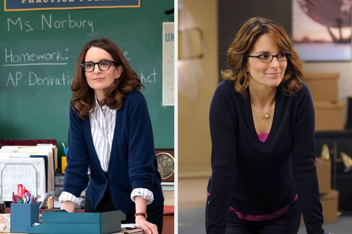 Tina Fey in Mean Girls (left) and 30 Rock (right)