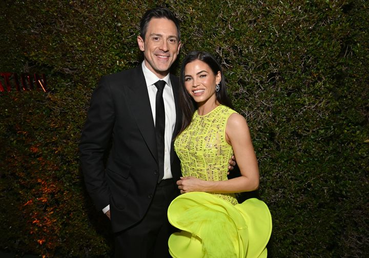 Steve Kazee and Jenna Dewan photographed together at Elton John AIDS Foundation's 31st Annual Academy Awards Viewing Party on March 12, 2023 in West Hollywood, California. 