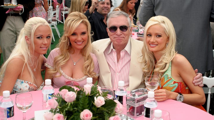 From left: Kendra Wilkinson, Bridget Marquardt, Hugh Hefner and Holly Madison in 2006.