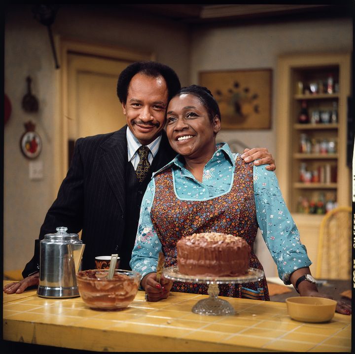Isabel Sanford as Louise Jefferson with Sherman Hemsley as husband George Jefferson in the CBS sitcom 