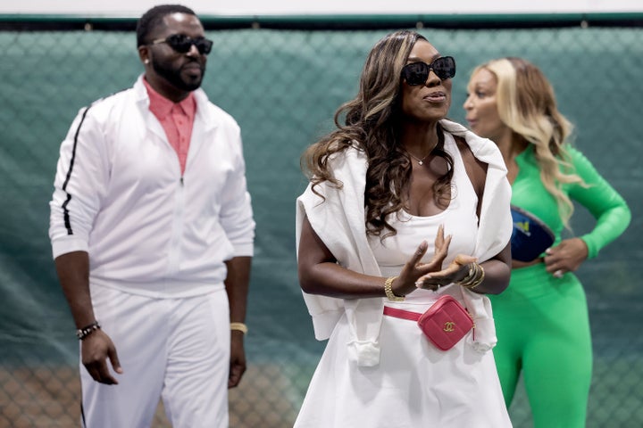 Wendy and Eddie Osefo with Karen Huger in Episode 4, Season 8 of "The Real Housewives of Potomac."