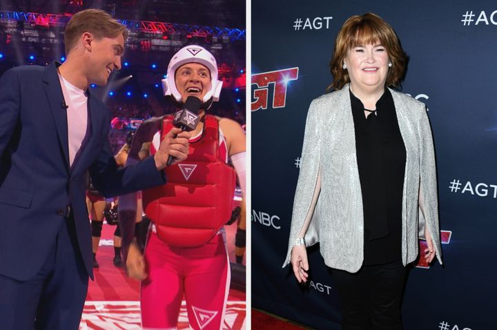 Left: Kerry with Gladiators host Barney Walsh, Right: Susan Boyle