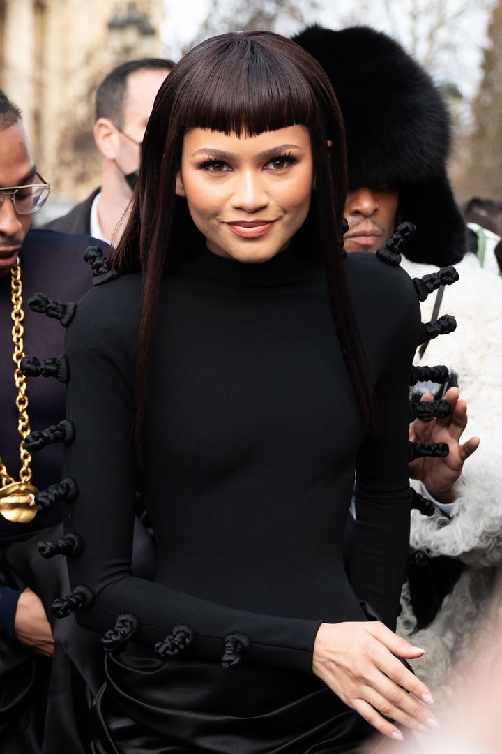 Zendaya debuted choppy bangs while attending Paris Fashion Week on Monday. 