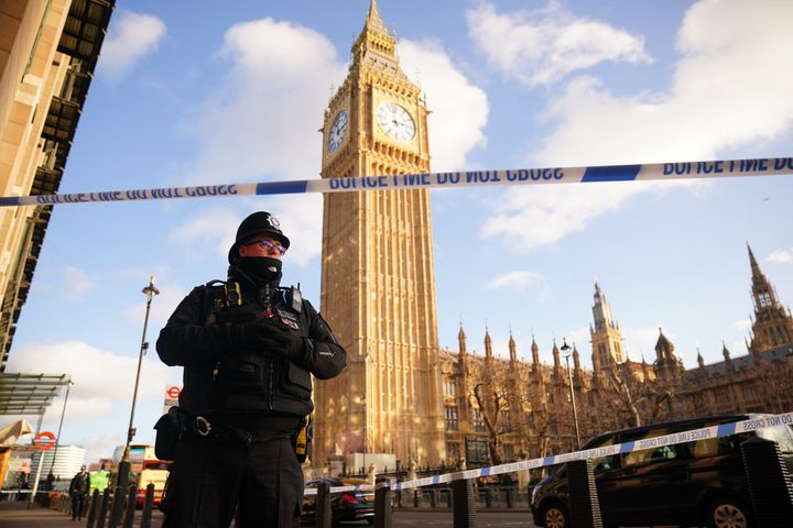 LONDON: Police cordon off an area around Portcullis House, London, after debris fell from a building following high winds.