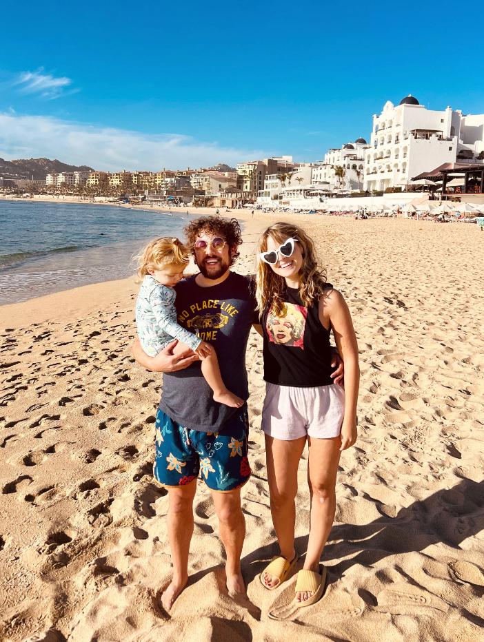 The author on vacation with her husband and daughter.