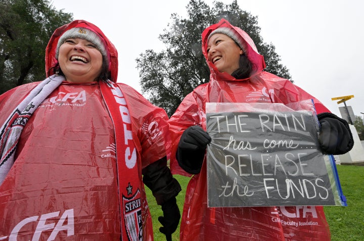 Striking faculty picket at Cal State Long Beach on Monday.