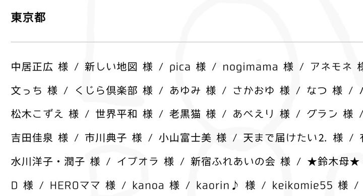 東京都の寄付者の一覧