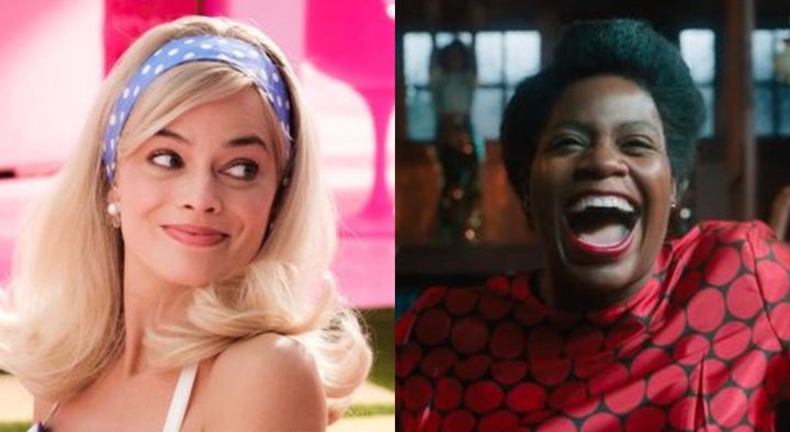Margot Robbie in "Barbie" and Fantasia Barrino in "The Color Purple."