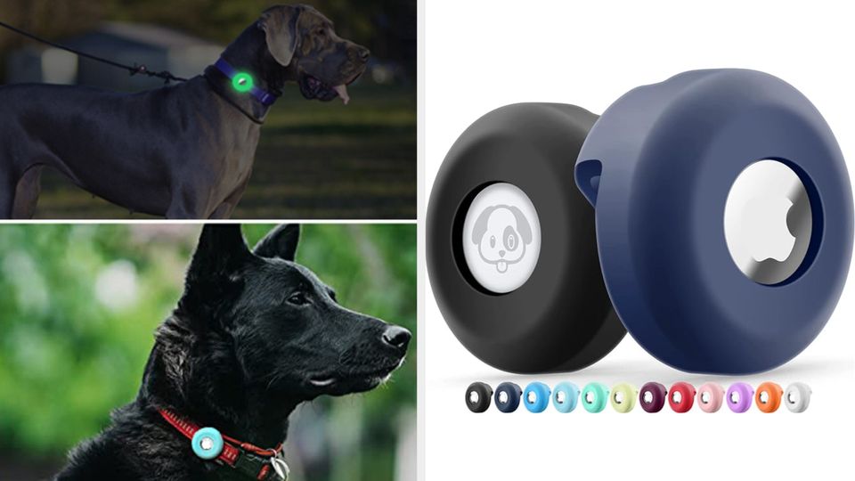 A glow-in-the-dark AirTag holder with sizes for dog and cat collars
