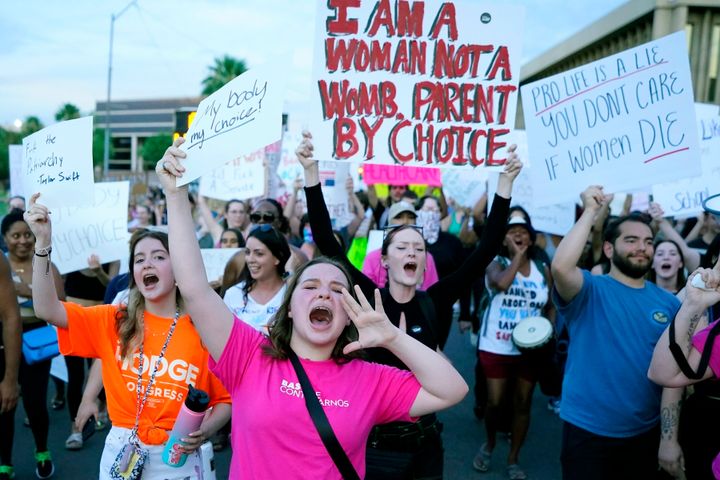 Protesters gather in Phoenix in 2022 following the U.S. Supreme Court decision to overturn Roe v. Wade.