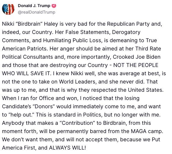 Trump Message on Truth Social