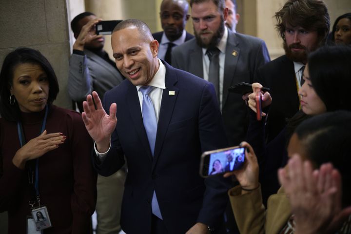 House Minority Leader Hakeem Jeffries (D-N.Y.) speaks to members of the press at the U.S. Capitol on Nov. 1, 2023. Progressives have pleaded with House leaders to back incumbents who are being attacked for criticizing Israel.
