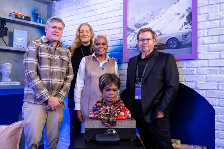 (Counterclockwise from the top): Peter Sillen, Martine Rothblatt, Bina Rothblatt, BINA48, and Bruce Duncan celebrate the success of the Black female AI at the 2024 Sundance Film Festival.