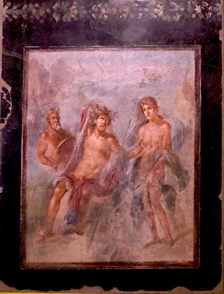 view of a painting in the archaeological site of Pompeii Italy seen in September 2017