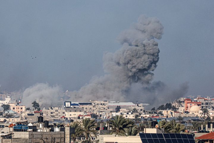 Smoke billows after an Israeli strike in Rafah in the southern Gaza Strip on January 26, 2024, amid ongoing battles between Israel and the Palestinian militant group Hamas. (Photo by AFP) (Photo by -/AFP via Getty Images)