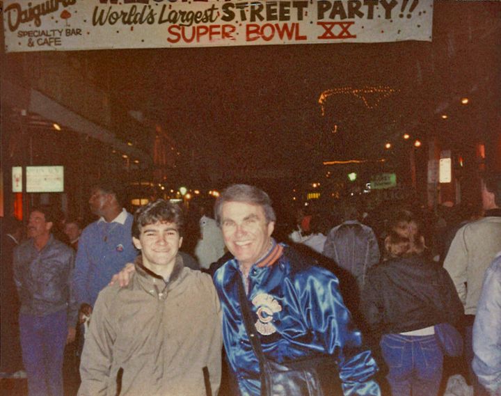 The author and his dad "getting the aura along Bourbon Street" the night before Super Bowl XX in New Orleans, Louisiana in 1986.