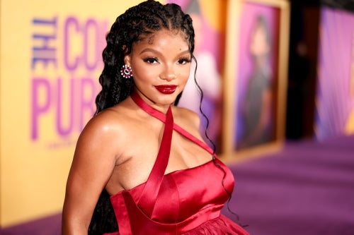 halle bailey purple dress Halle Bailey's Dazzling Premiere Look Sparks Intense Pregnancy Buzz