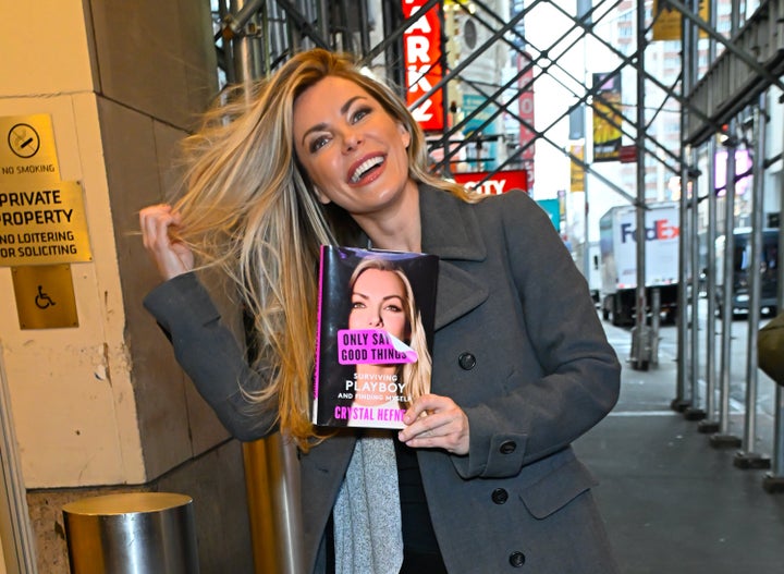 Crystal Hefner shows off her new memoir outside CBS Studio last week in New York City.