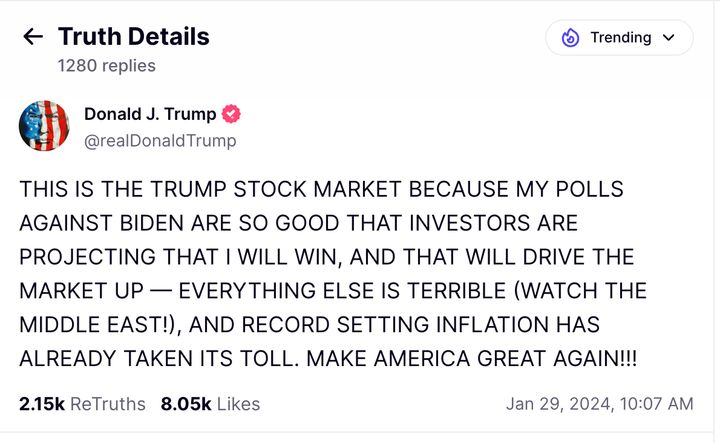 Donald Trump, who has not been president for three years now, took credit for a healthy stock market on Monday.