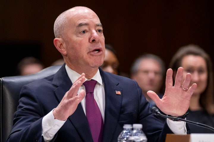 House Republicans are marching ahead with impeachment plans against Homeland Security Secretary Alejandro Mayorkas, shown here at a Senate Appropriations Committee hearing on Nov. 8. 