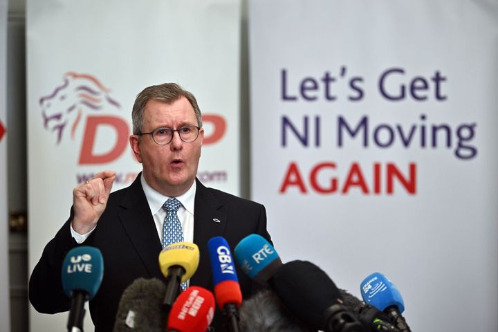 Democratic Unionist Party (DUP) leader Sir Jeffrey Donaldson addresses the media after agreeing to a new deal to get Stormont up and running.