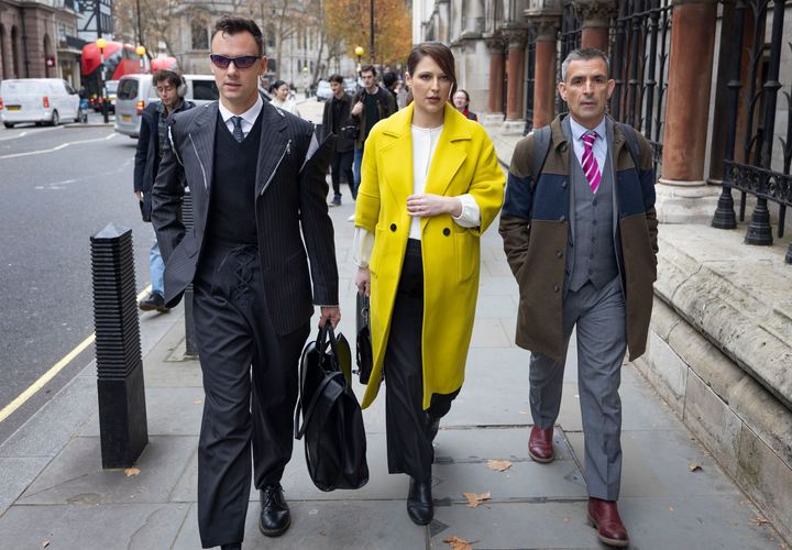 Crystal, Nicola Thorp and Simon Blake arriving in court last year