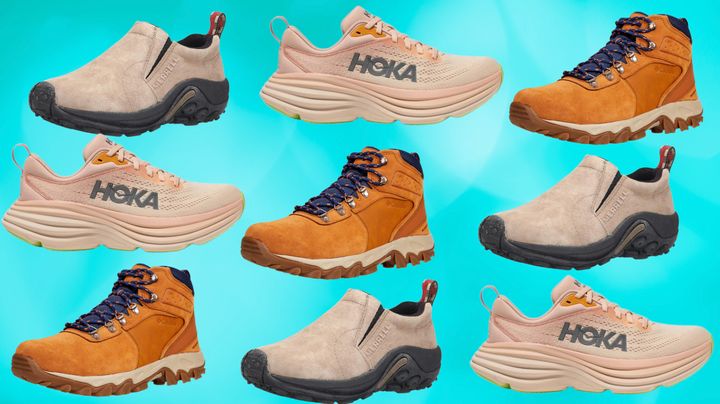 Merrell Jungle mocs, Hoka sneakers and Columbia hiking boots.