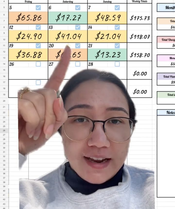In her TikTok video, Sowden, above, shares how she tracked her budget during her no-spend challenge.