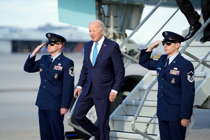 President Joe Biden arrives at Miami International Airport Tuesday, Jan. 30, 2024, in Miami. Biden will attend a fundraiser while in Miami. (AP Photo/Evan Vucci)