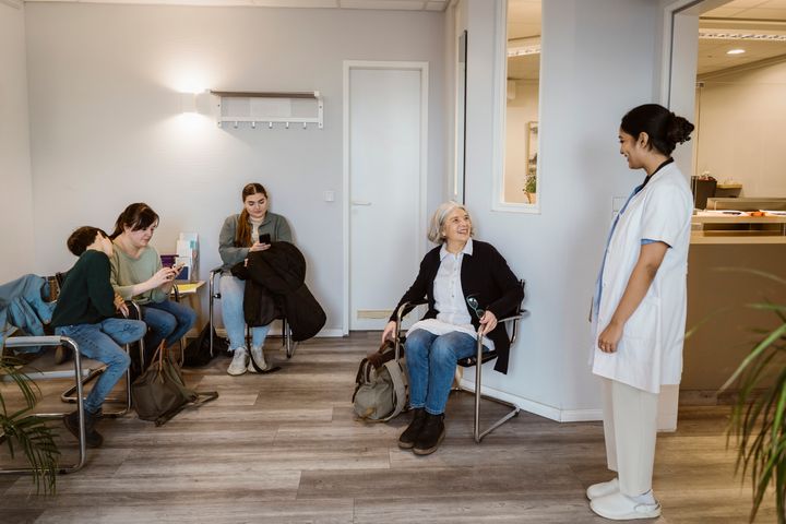 Be respectful of other people's space and privacy at the doctor's office.