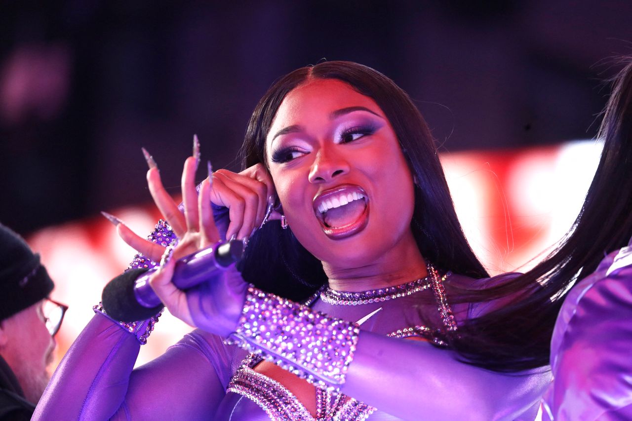 U.S. rapper Megan Thee Stallion performs during the New Year's Eve celebration in Times Square on Dec. 31, 2023, in New York City.
