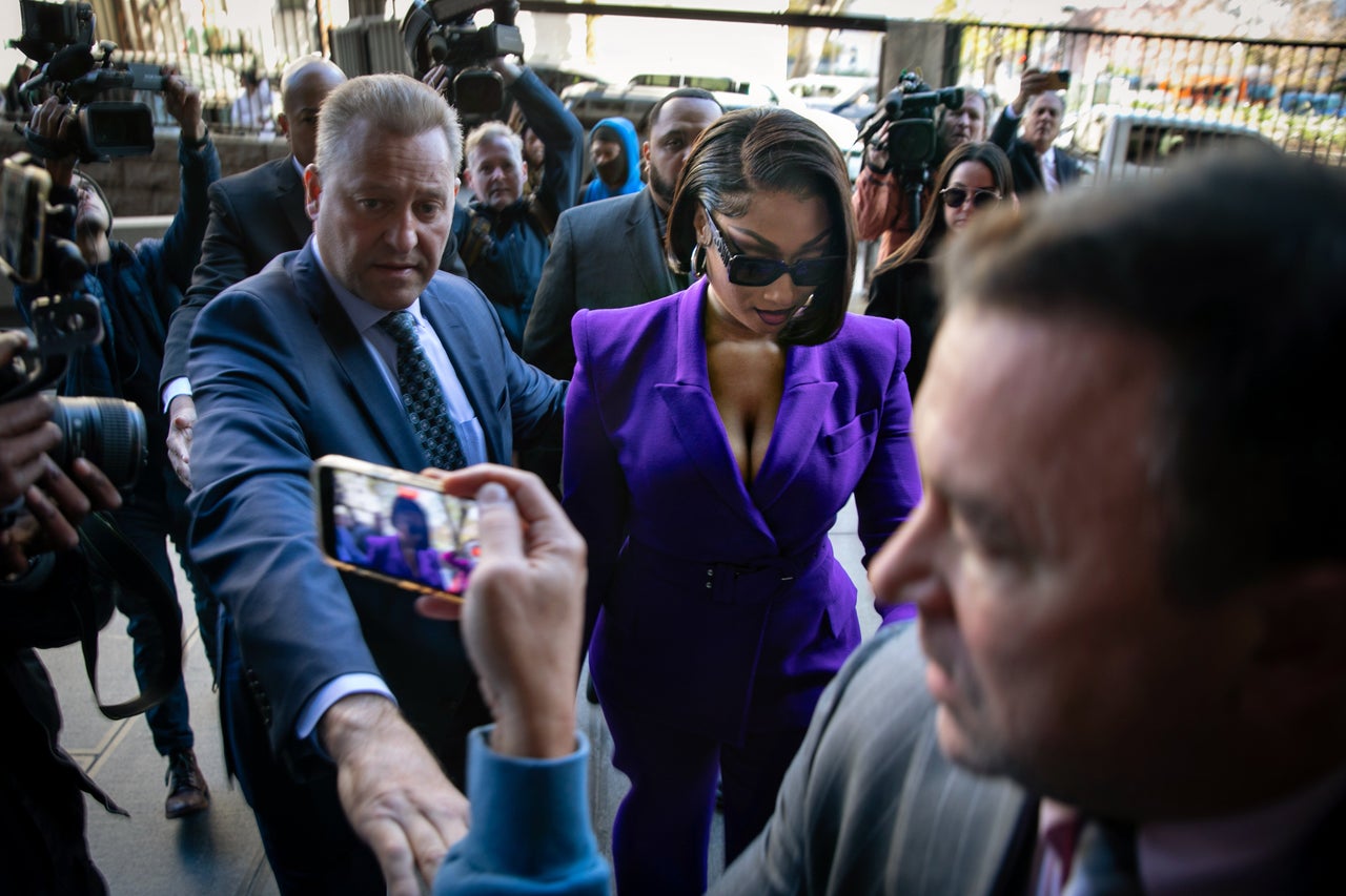 LOS ANGELES, CA - DECEMBER 13: Megan Thee Stallion whose legal name is Megan Pete arrives at court to testify in the trial of Rapper Tory Lanez for allegedly shooting her on Tuesday, Dec. 13, 2022 in Los Angeles, CA. 