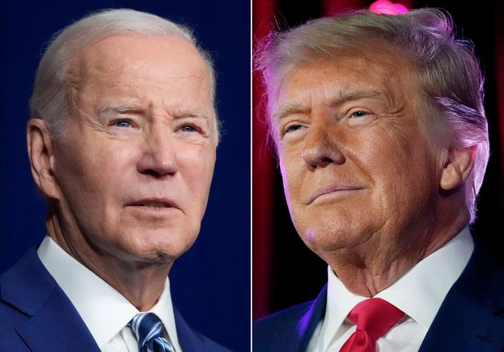 President Joe Biden (D), left, has been raising more money than former President Donald Trump (R), the likely Republican nominee. Biden has not had to contend with a real primary.