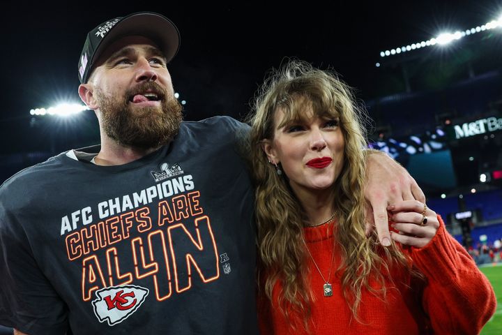 Travis Kelce and Taylor Swift pictured together after a Kansas City Chiefs game over the weekend