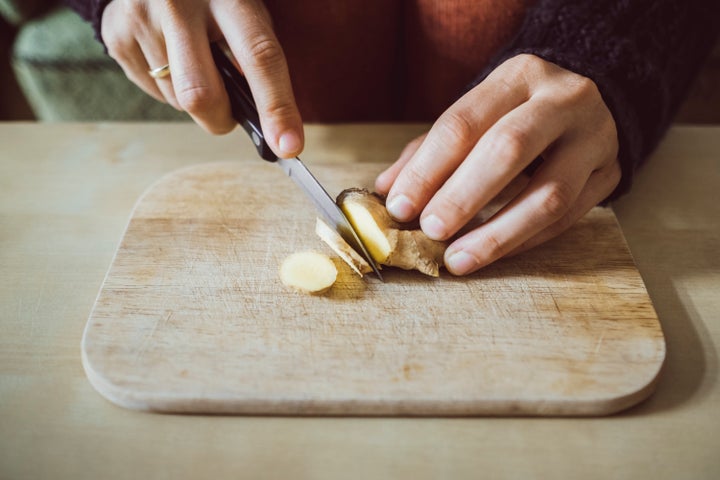 Instead of relying on soda for stomach relief, cut up some fresh ginger, let it steep in a mug of hot water, and sip on that.