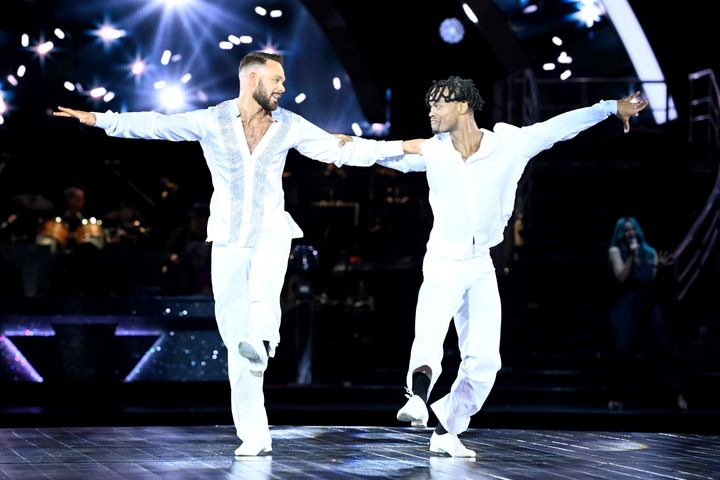 John Whaite and Johannes Radebe performing together on the Strictly tour in 2022