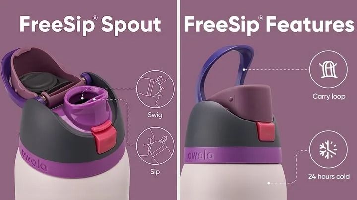 Owala's dual FreeSip spout lets you suck from a straw or swig from its lip, and it also features a handy carry loop for easy transport.