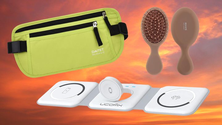 A fanny pack, detangling brush and 3-in-1 foldable wireless charger