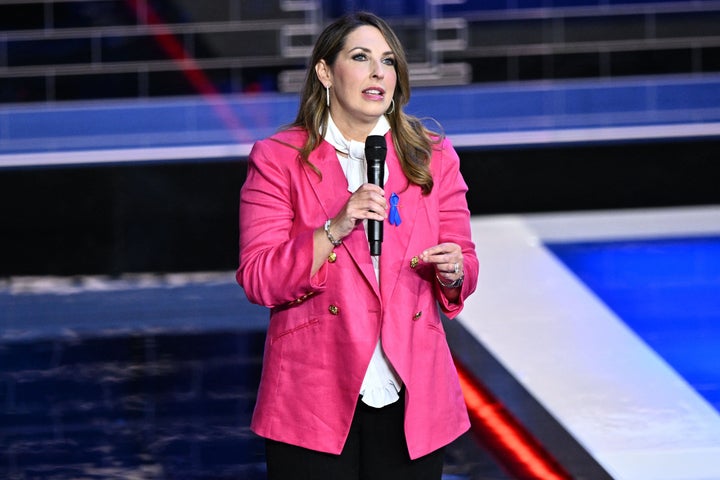 Ronna McDaniel, chairwoman of the Republican National Committee (RNC), speaks ahead of the third Republican presidential primary debate at the Knight Concert Hall at the Adrienne Arsht Center for the Performing Arts in Miami, Florida, on November 8, 2023. (Photo by Mandel NGAN / AFP) (Photo by MANDEL NGAN/AFP via Getty Images)