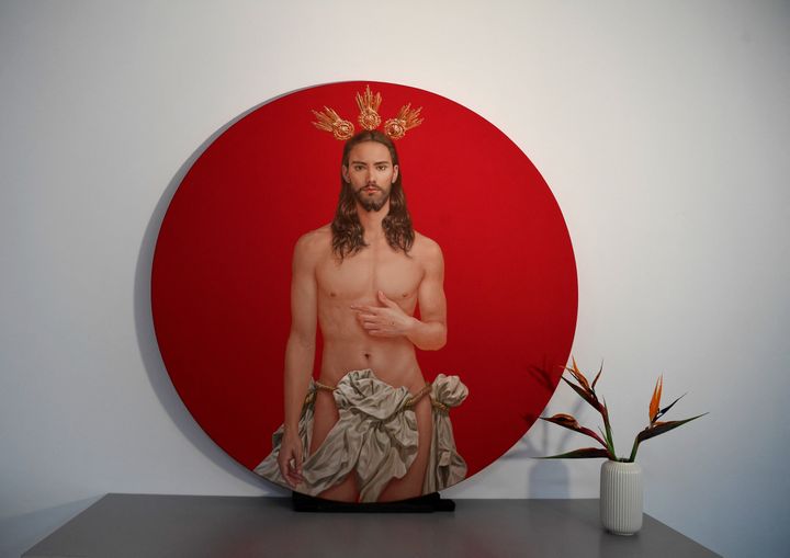 A painting of Christ by the Spanish artist Salustiano Garcia, created in his studio to serve as the official poster of "Semana Santa de Sevilla 2024" ("Sevilla Holy Week 2024").