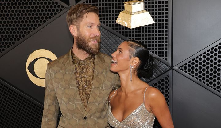 Calvin Harris and Vick Hope at the 2024 Grammys