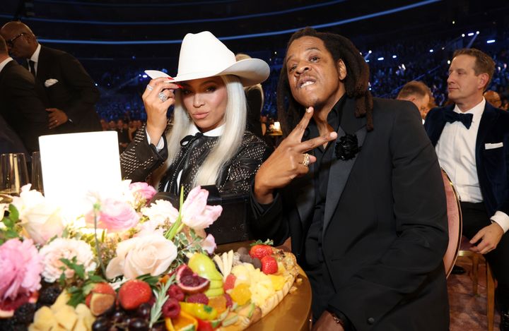 Beyoncé and Jay-Z strike a pose during the 2024 Grammys